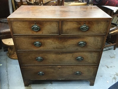 Lot 897 - Georgian mahogany chest of two short and three long draws, with box wood stringing and brass handles, raised on bracket feet, 100 x 99 x 50cm