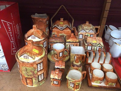 Lot 522 - Group cottage ware to include storage jars, tea pot, jug, toast rack, egg cups etc