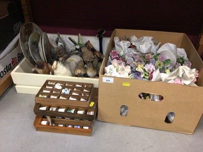 Lot 524 - Collection of ceramic flower ornaments, animal ornaments and thimbles