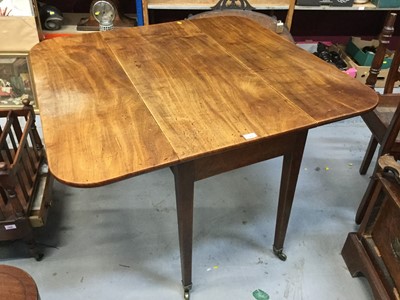 Lot 910 - 19th century Mahogany drop leaf dining table on square taper legs with brass casters, 73 x 111 x 105cm