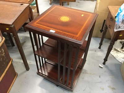 Lot 911 - Edwardian style mahogany revolving bookcase with inlaid decoration, bearing label for H.J Cooper, Furnishers, Putney, London, 81 x 47 x 47cm