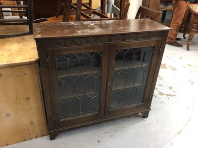 Lot 924 - Ercol-style oak bookcase with leaded glazed doors 98 cm and similar dresser 91 cm (2)