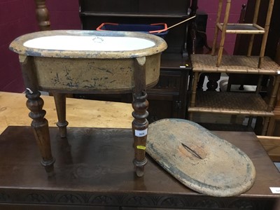 Lot 925 - 19th century French tole ware campaign bidet on turned legs