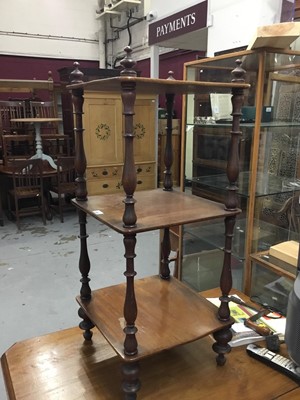 Lot 929 - late Victorian mahogany three tier whatnot with turned columns on bun feet 93 cm high, 15 cm wide