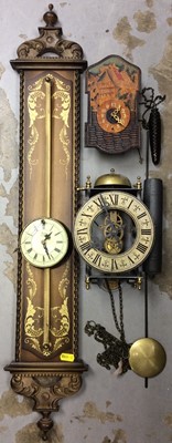 Lot 408 - Georgian style rise-and-fall clock, lantern clock and a Black Forest wall clock