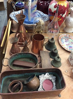 Lot 449 - Group copper items, three bells, anniversary clock and sundries