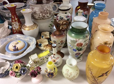 Lot 400 - Group Victorian and later painted glass vases and other decorative ceramics