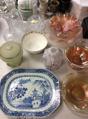 Lot 411 - 18 th century Chinese export blue and white ashet, decanters, carnival glass etc