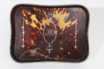 Lot 356 - Early 20th century tortoiseshell dressing table tray of rectangular form.