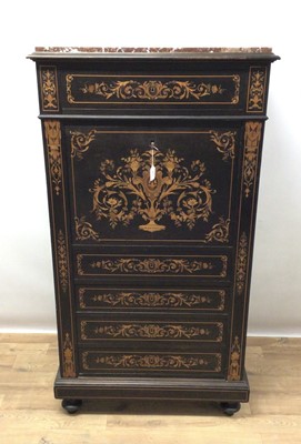 Lot 1325 - 19th century Continental ebonised marquetry secretaire chest