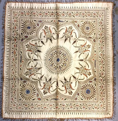 Lot 433 - Good quality embroided silk panel, two vintage evening bags and other items