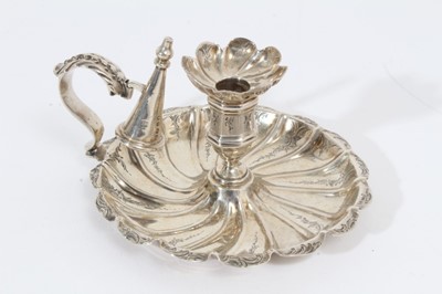 Lot 360 - Victorian silver chamber stick of circular form, with raised spiral decoration