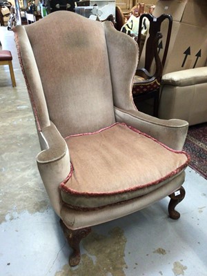 Lot 967 - Traditional wing armchair on carved walnut cabriole legs
