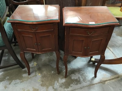 Lot 989 - Pair of bedside cabinets, together with a parquetry side table