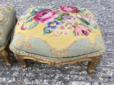 Lot 994 - Pair 19th century gilt stools with needlework embroidered tops