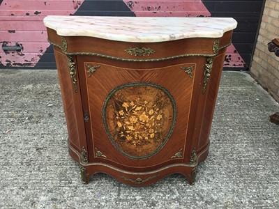 Lot 993 - French-style Marble topped inlaid serpentine cabinet
