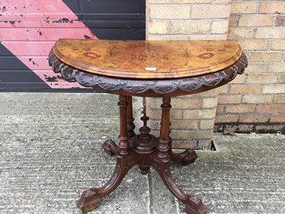 Lot 991 - Victorian inlaid walnut Demi lune card table