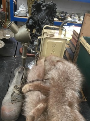 Lot 135 - Pair of Marley Horse sculptures, together with a fox wrap, football boots and sundries