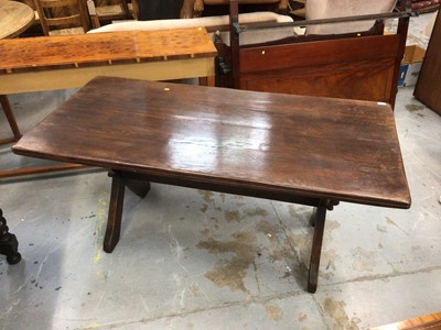 Lot 980 - Oak refectory table on X framed end standards 168 x 80 cm