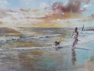 Lot 205 - Gordon King (b.1939) signed limited edition giclee print - Sunset Stroll, 7/195, 47cm x 67cm, in glazed frame