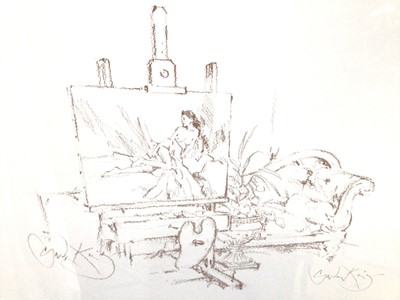 Lot 283 - Gordon King (b.1939) signed print - the artists studio, 39cm x 50cm, in glazed gilt frame