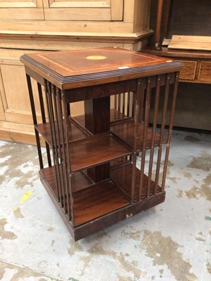 Lot 983 - Edwardian-style inlaid mahogany three tier revolving bookcase
