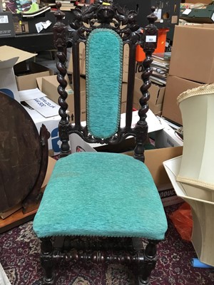 Lot 985 - Late Victorian oak Carolean hall chair with spiral supports