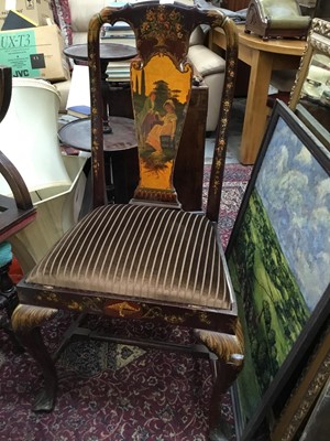 Lot 986 - Edwardian painted hall chair decorated with romantic scene