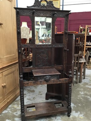 Lot 341 - Late Victorian carved oak hall stand with bobbin supports, mirror and drawer , 205 cm high, 89 cm