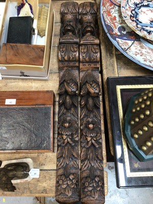 Lot 44 - Pair of English-oak-style figural pilasters, made of plastic, 93cm long