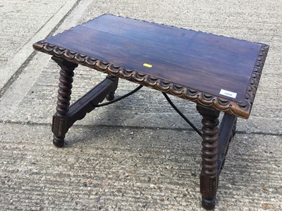 Lot 1006 - Old Spanish walnut low table with iron support and turned lugs