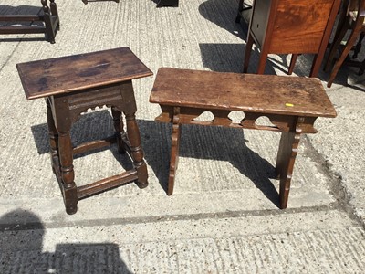 Lot 1008 - Two Antique oak stools , one with plank ends