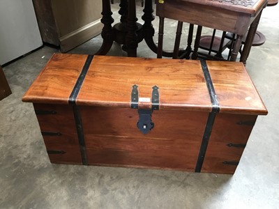 Lot 1014 - Hardwood coffer with metal strap work