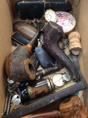 Lot 703 - Vintage wristwatches, pipes, pair old spectacles and sundries