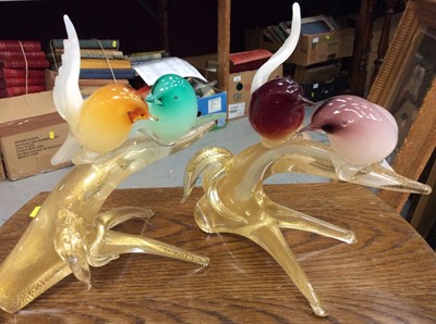 Lot 441 - Pair of Murano glass figures of birds on branches