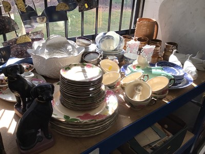 Lot 67 - Sundry ceramics, including blu and white transfer ware, dog ornaments, etc