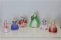 Lot 2079 - Six Royal Doulton figures - Janet HN1737,...