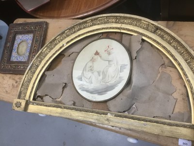 Lot 195 - 19th century religious painting on vellum, together with an Eastern icon and a gilt frame of arched form