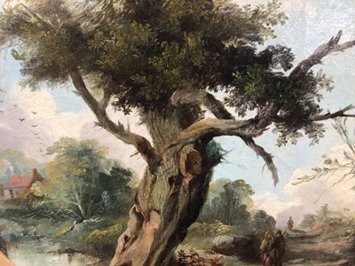 Lot 55 - S. Day, mid 19th century oil on canvas - travellers on a wooded track, signed and dated 1857, 28cm diameter, in gilt frame