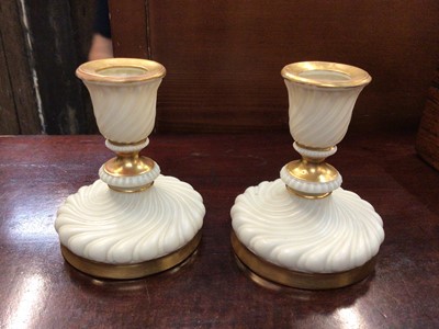 Lot 114 - Pair of Royal Worcester gilt candlesticks, model number 1328, 10.5cm high
