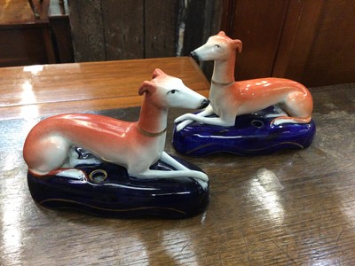 Lot 116 - Pair of Victorian Staffordshire greyhound inkwells, 16.5cm across
