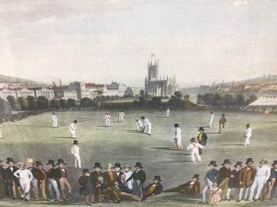 Lot 100 - 19th century-style coloured print - The Cricket Match between Sussex & Kent, at Brighton, 48cm x 66cm, in glazed gilt frame