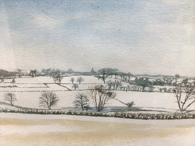 Lot 188 - Andrew Dodds (1927-2004) three watercolours - East Anglian landscapes, together with a signed print of Pin Mill, each framed and glazed (4)