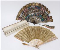 Lot 3141 - 19th century Chinese painted papier mâché fan...