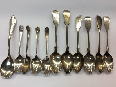 Lot 711 - Eleven various silver teaspoons