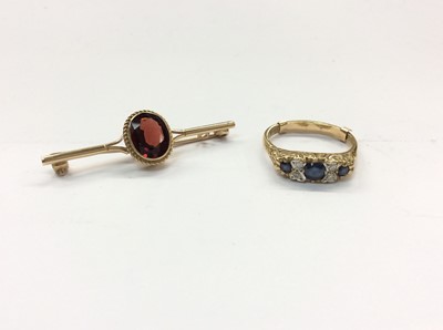 Lot 713 - 9ct gold sapphire and diamond ring and 9ct gold bar brooch