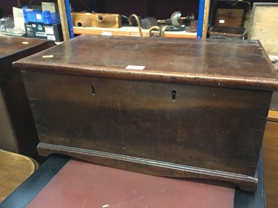Lot 1026 - 19th century mahogany strong box with keys 58 cm and old tool box with contents