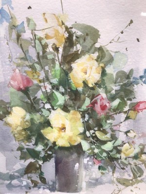 Lot 148 - D. Brown, contemporary, watercolour still life, initialled, 25cm x 20cm, togthwer with three signed prints by Brown, each framed and glazed (4)