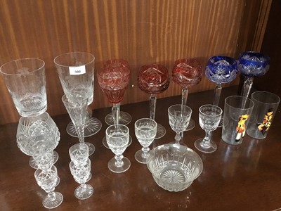 Lot 396 - Assorted glassware, including Bohemian hock glasses, a pair of Silver Jubilee goblets, and other 19th and 20th century pieces