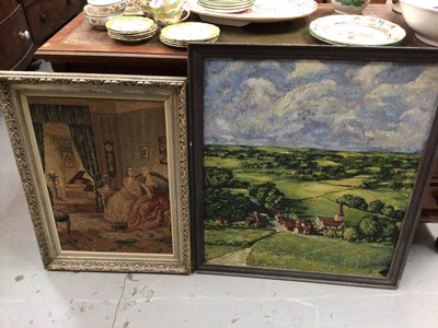 Lot 392 - Framed oil painting of Ufford, Suffolk, and a framed embroidery (2)